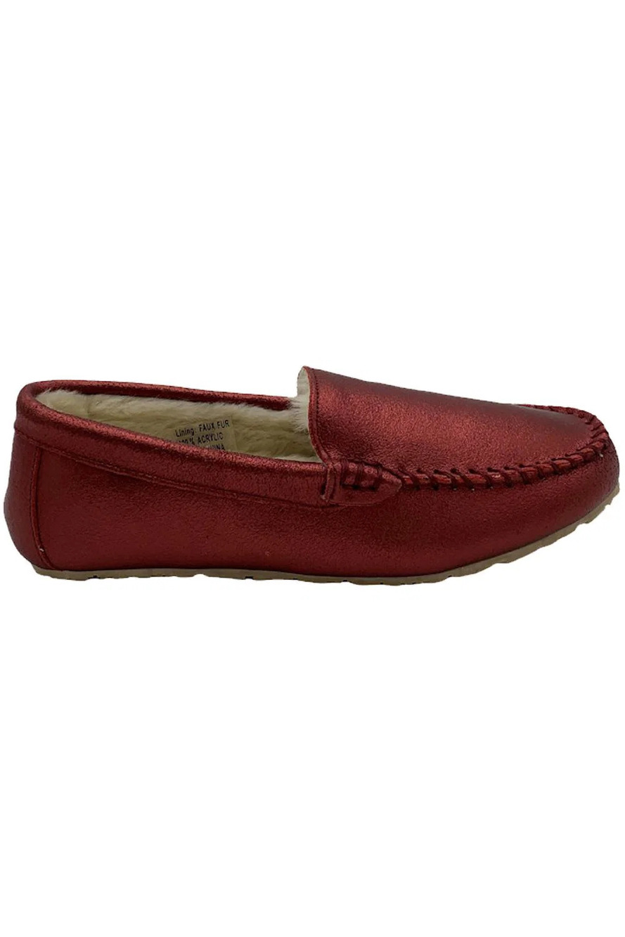 Clarks Women's Faux Fur Moccasin Slippers Red Metallic - Medium